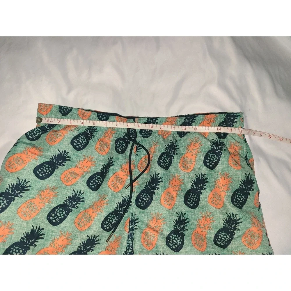 Lands End Swim Trunks Large 36-38 Green Pineapple Print Drawstring Mesh Lined